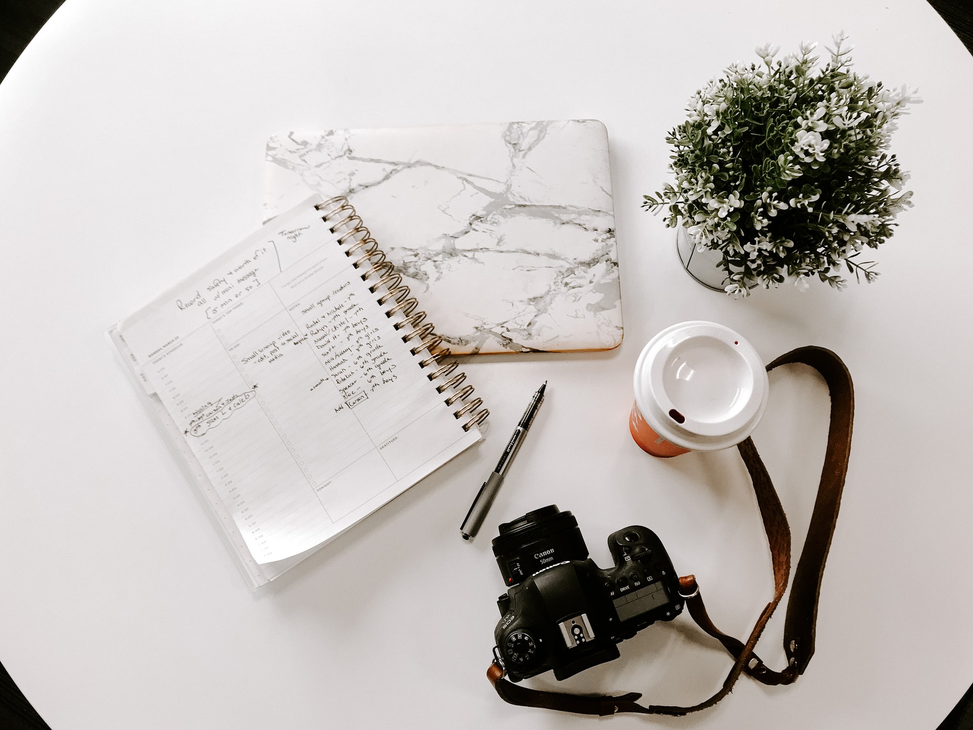 how do bloggers make money? notebook, coffee, plant, camera