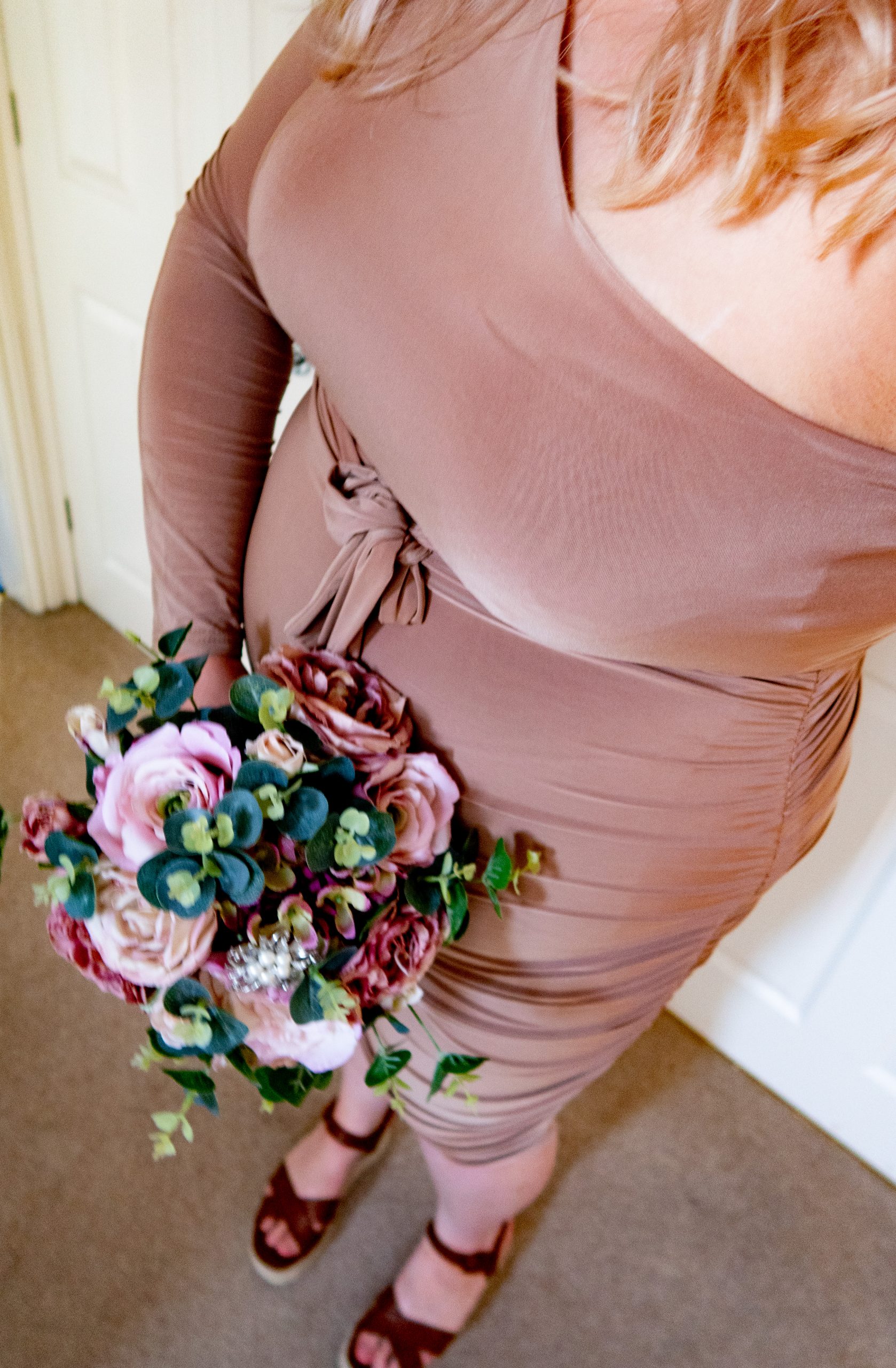 one shoulder midi body con dress