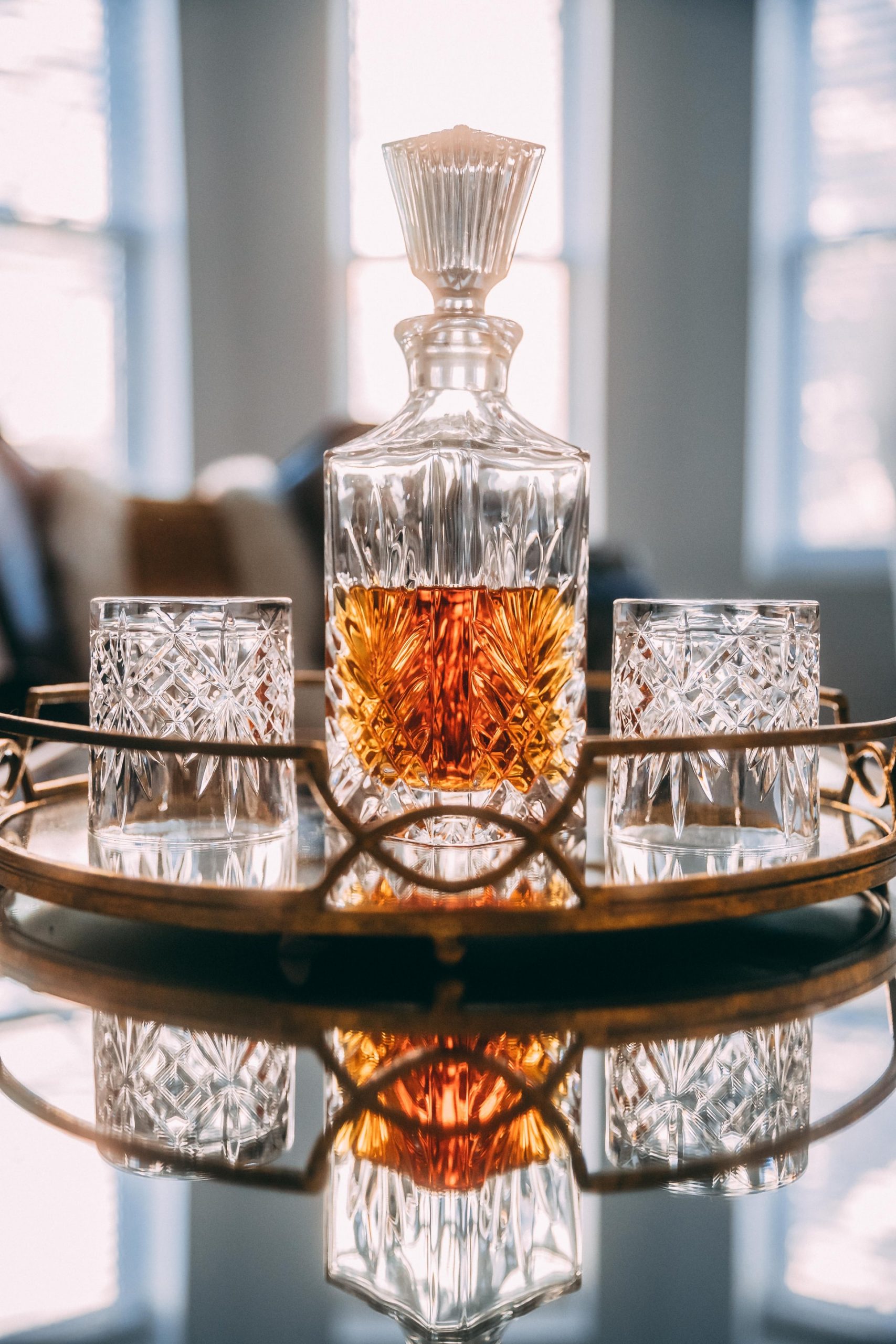 drinks decanter and two fanct glasses