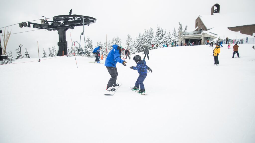 family skiing